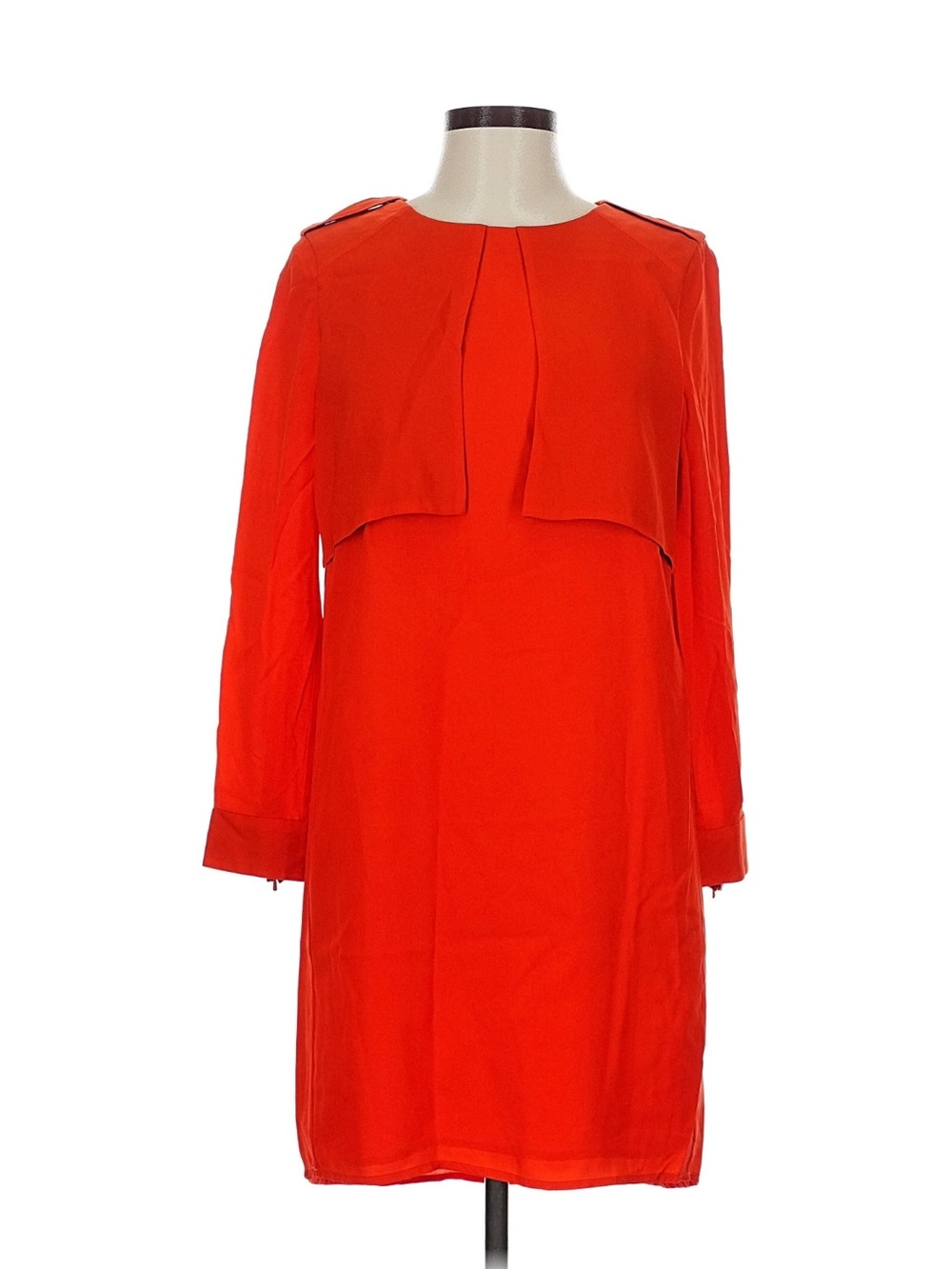 Whistles Red Orange 100% Silk Cape Overlay Long Sleeve Shift Dress Cocktail